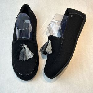 Spenco Hearthside Slipper Black Womens Sz 12 Orthotic Felted Wool Upper Fleece L